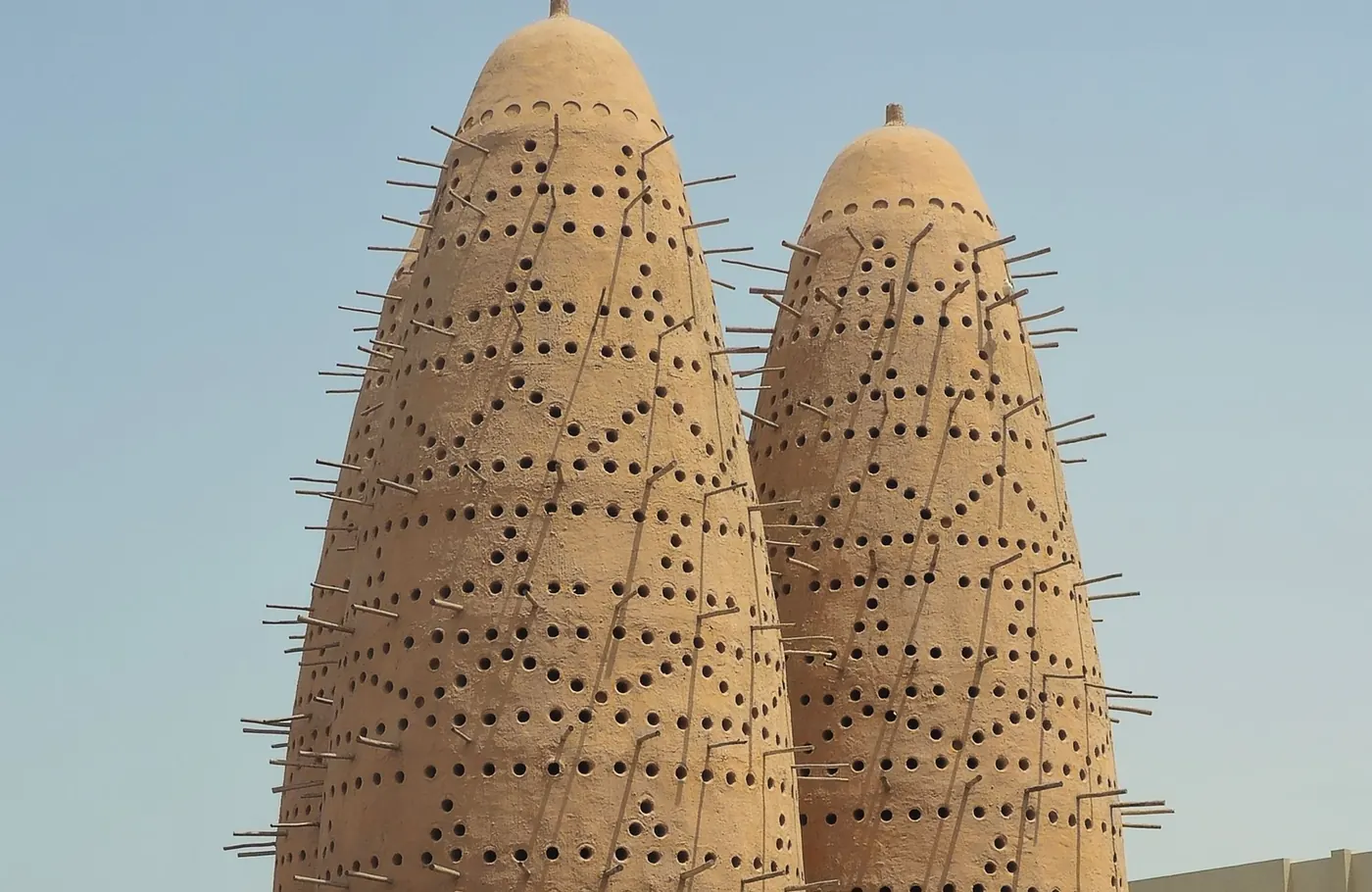 Two traditional clay pigeon towers at Katara Cultural Village, Doha